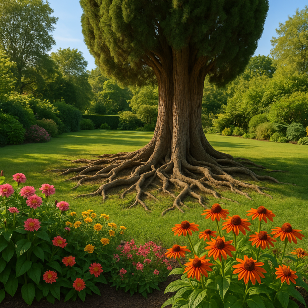 Arbre cypres dans jardin
